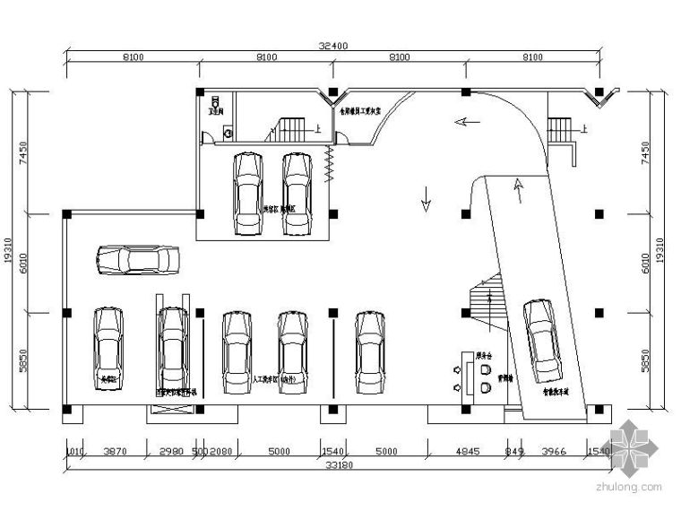 汽车美容店CAD资料下载-[汉口]某汽车美容店平面图