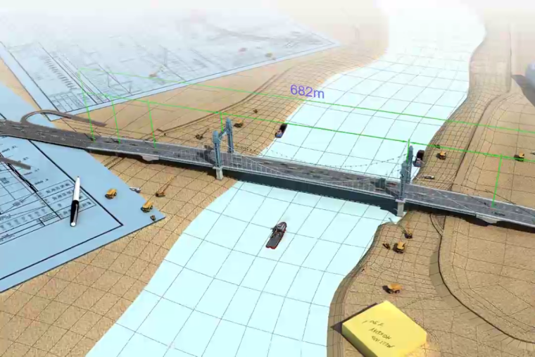 双塔双索面悬索桥资料下载-双塔双索面自锚式悬索桥施工动画演示