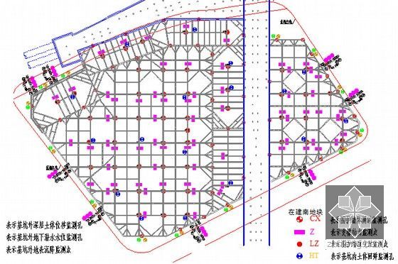[上海]地铁贯穿深基坑地下连续墙加四道内支撑支护施工方案专家评审（施工组织详细）-基坑监测平面布置图