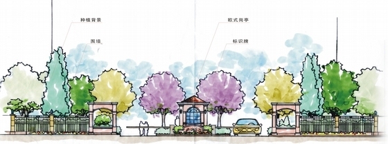 [杭州]英式风格高档居住区景观深化设计方案-次入口立面图