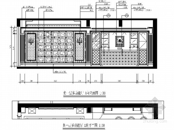 [三亚]典雅欧式三层别墅样板房CAD装修图（含效果）多功能厅立面图 