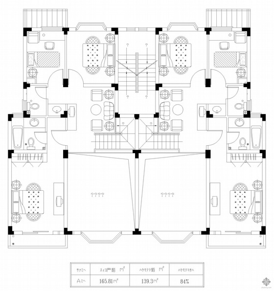 两梯八四户住宅户型资料下载-复式一梯二户户型图(166/166)