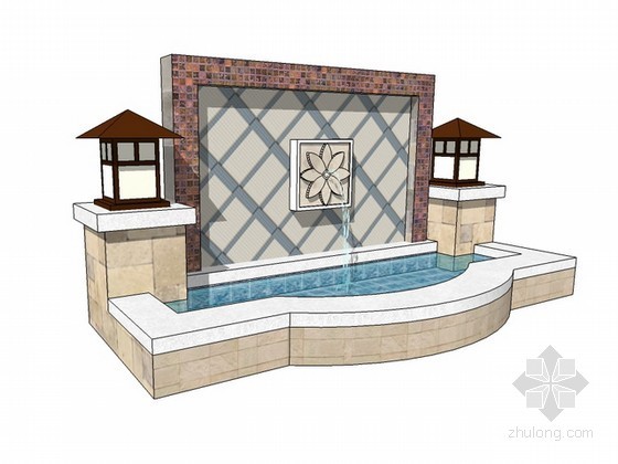 中式水景墙效果图资料下载-喷水景墙