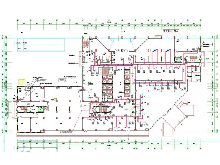 [江西]高层住院楼空调通风级防排烟系统（人防设计，冷热源机房）-一层空调水管布置平面图.jpg