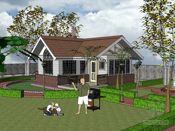 舒适的极大极小别墅资料下载-带花园的小别墅sketchup模型下载