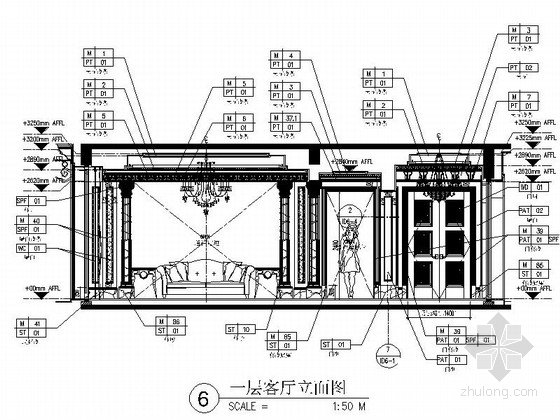 [温州]两层别墅欧式风格室内设计施工图（含效果图） 立面图 