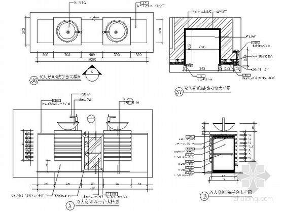 洗手台大样cad下载资料下载-双人套间洗手台大样图