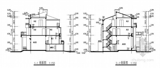 [靖江市]某城市核心区一期住宅项目2号楼D3型联排别墅施工图-剖面图