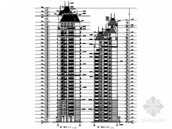 [安徽]某欧式小区规划及单体住宅楼施工图（知名设计院）-七栋，东西立面图