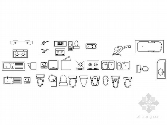 厨卫设施图块资料下载-厨卫平立面CAD图块下载