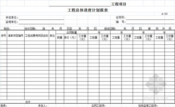 [甘肃]公路工程施工及监理全套资料表格545页(2015修订版 含路桥隧)-工程总体进度计划报表 