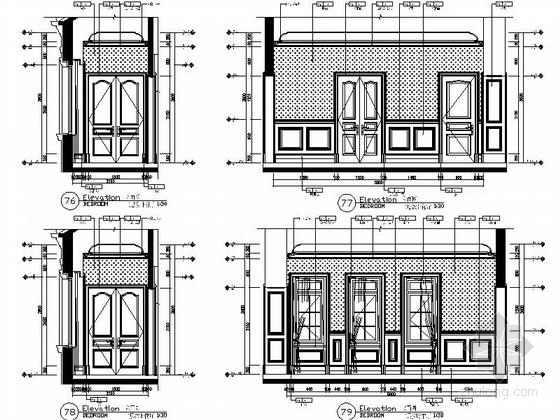 [杭州]精品典雅欧式风格两层别墅样板间CAD装修施工图次卧前厅立面图
