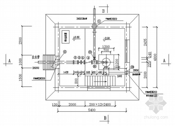 深井泵房的设计资料下载-半地下式深井潜水泵房井室工艺布置图