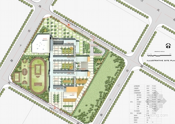 [江苏]现代风格四层小学规划设计方案文本-现代风格四层小学规划设计方案总平面图