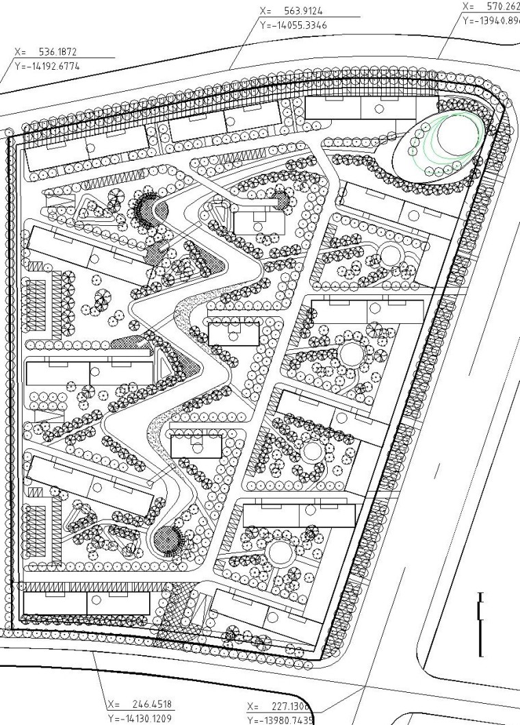 ​[上海]嘉定知名地产广场商住综合体高层住宅建筑施工图（CAD）-总布局平面图