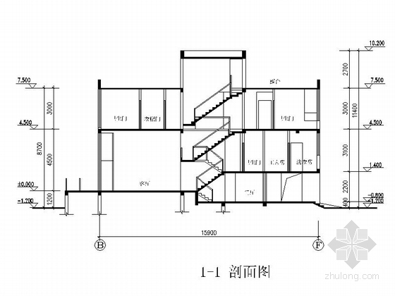 [上海]高档板式住宅楼建筑设计方案图-高档板式住宅楼建筑剖面图