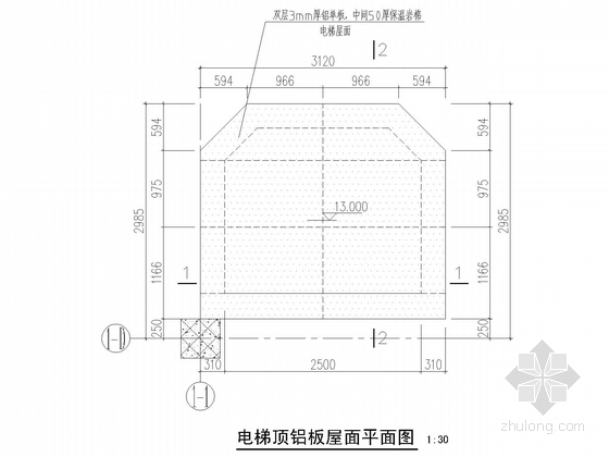 卫生服务中心电梯钢框架结构施工图-电梯顶铝板屋面平面图