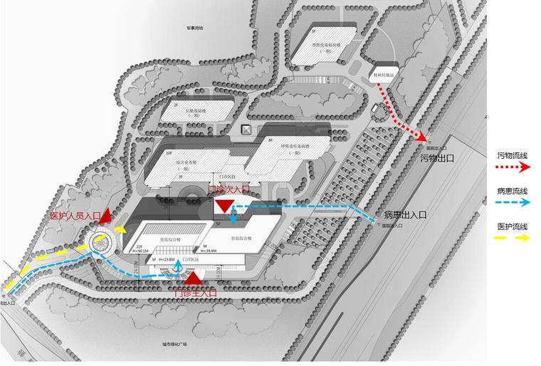 [四川]某市公共卫生临床医疗中心三期项目规划方案文本（PPT+42页）-流线分析