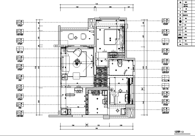 北欧风格二居室住宅设计施工图（附效果图+模型）-天花投影图