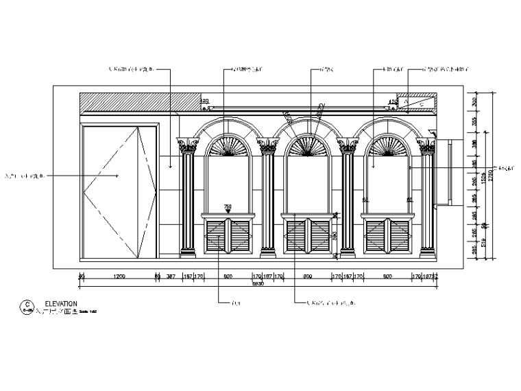 [广东]一套欧式别墅设计CAD施工图（含效果图）-【广东】一套欧式别墅设计CAD施工图（含效果图）立面图