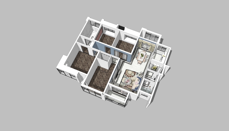 售楼部后现代设计风格资料下载-后现代风格住宅方案轻奢客厅设计模型