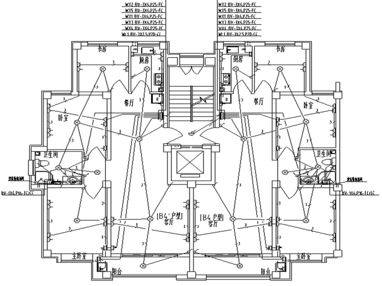 银川多层框架结构商住楼CAD图（建筑结构暖通电气户型图）-电气户型照明图