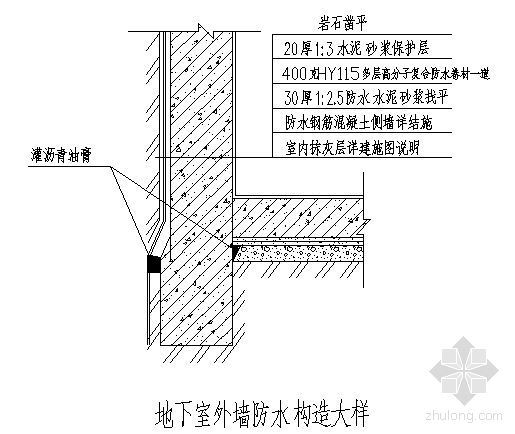 地下室防水节点大样资料下载-地下室外墙防水构造大样（有岩石部分）