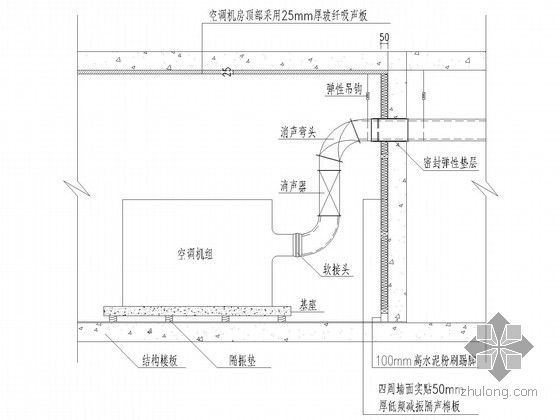 [江苏]办公楼空调通风全套施工图纸(地源热泵，详图多)-空调系统及设备机房噪声与振动控制示意图