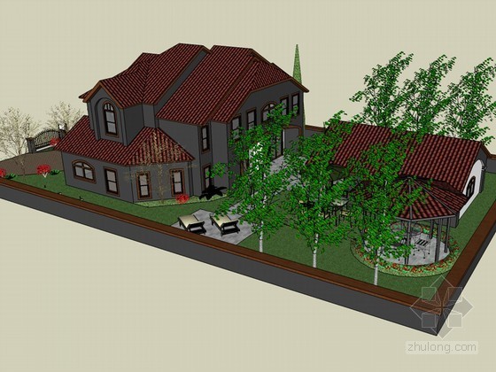 住宅小院SketchUp模型下载-住宅小院 