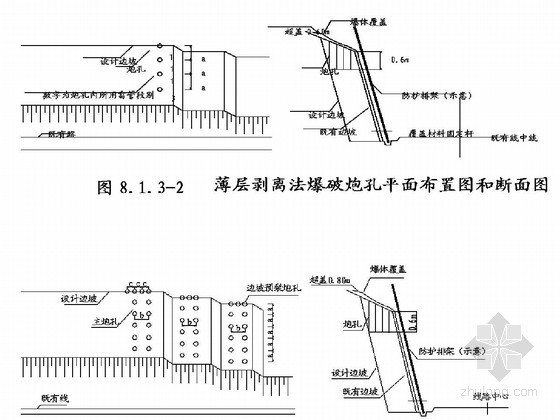 铁路扩能改造工程路基施工作业指导书（15篇 100页）-层剥离法爆破炮孔平面布置图和断面图