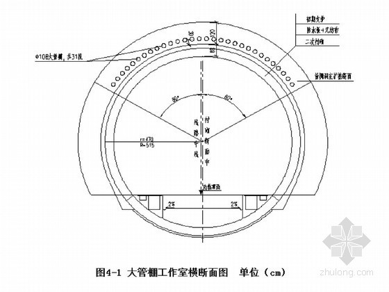 立交隧道下穿段施工方案（左右线分修）-大管棚工作室横断面图 