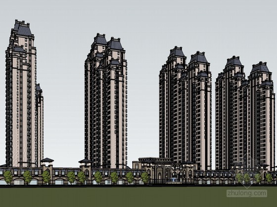 Sketchup模型材质资料下载-精品高层住宅小区建筑SketchUp模型