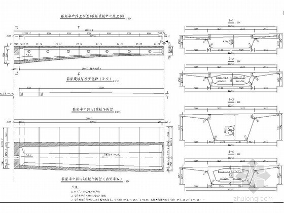 三跨变梁高连续梁桥专项施工方案（挂篮悬臂灌注 鲁班奖）-箱梁外形尺寸图 