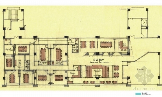 [厦门]西班牙建筑及亚热带园林风格酒店设计方案-日式餐厅平面图