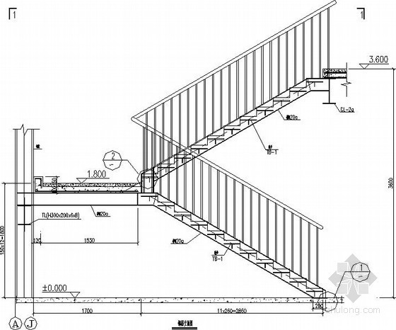 直梯详图资料下载-直跑钢楼梯节点构造详图