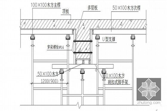 [北京]高层框剪结构办公楼施工组织设计（技术标 288页）-顶板支模示意图