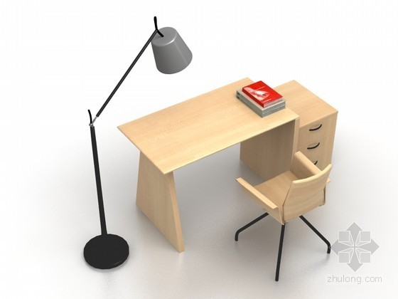 衣柜书桌设计尺寸图资料下载-书桌3d模型下载