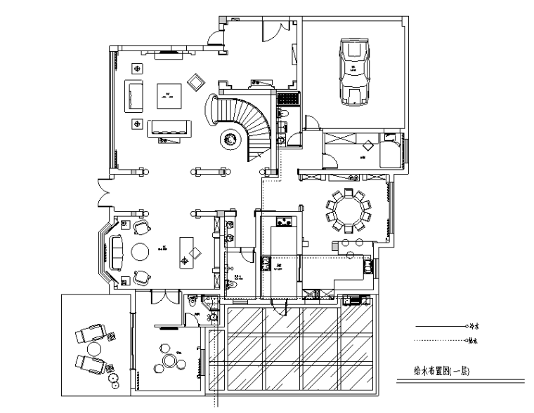 [江苏]浪漫法式风450平米独栋别墅设计施工图（附效果图）-给水布置图