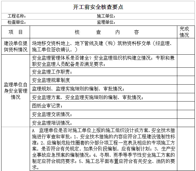 [黑龙江]住宅项目安全监理规划（119页）-开工前安全核查要点