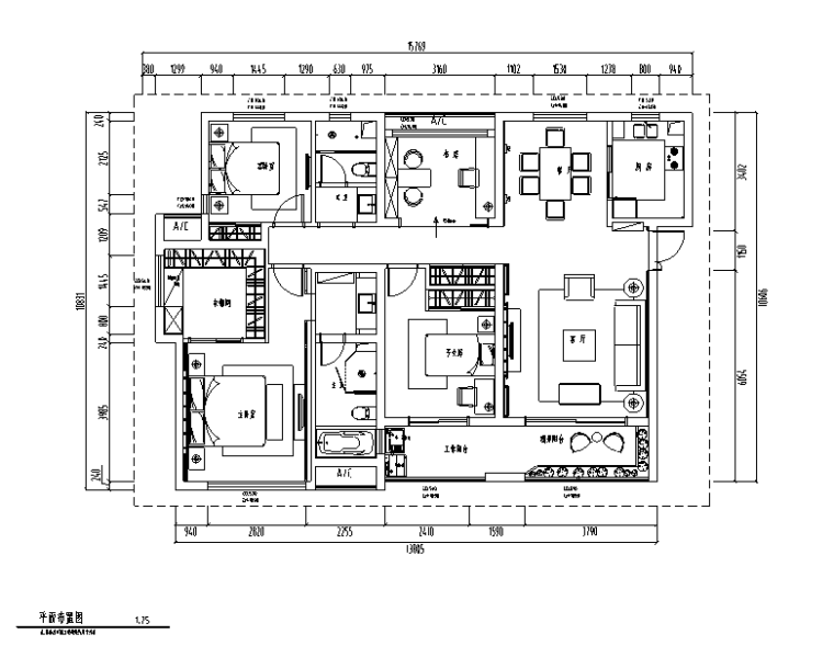 中式风格大厅效果图资料下载-中式风格四居室住宅设计施工图（附效果图）