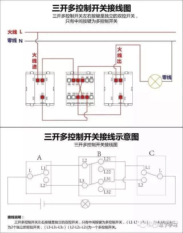 单控 双控 三控 四控 开关的接线，学会不求人！_16