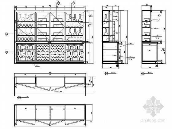 酒吧酒柜节点资料下载-酒吧四门柜详图