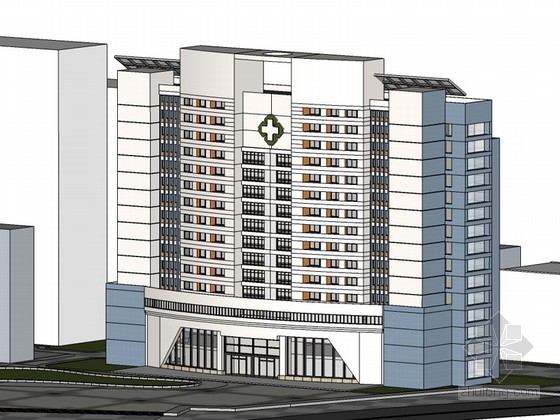 办公建筑门厅中庭资料下载-医院办公建筑SketchUp模型下载