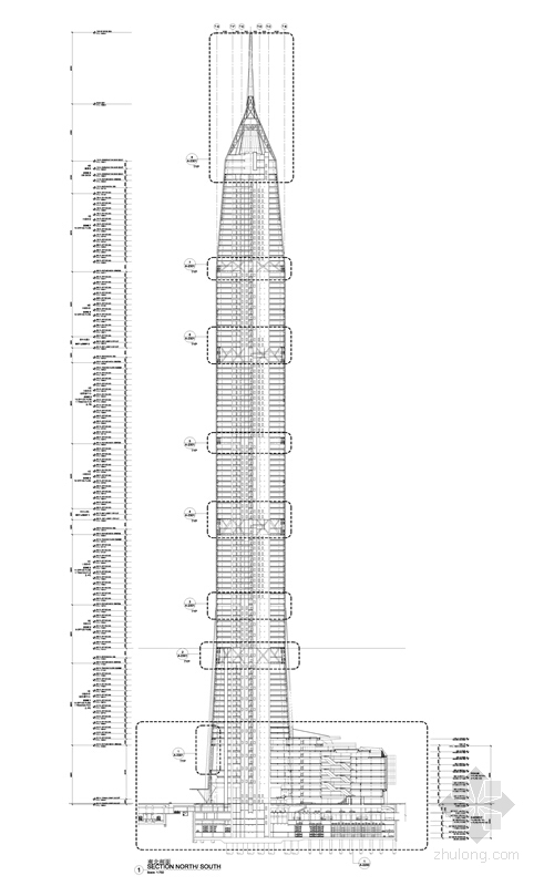 [广东]588米框筒桁架结构企业办公建筑设计方案文本（图纸齐全 推荐下载）-588米框筒桁架结构企业办公建筑剖面图