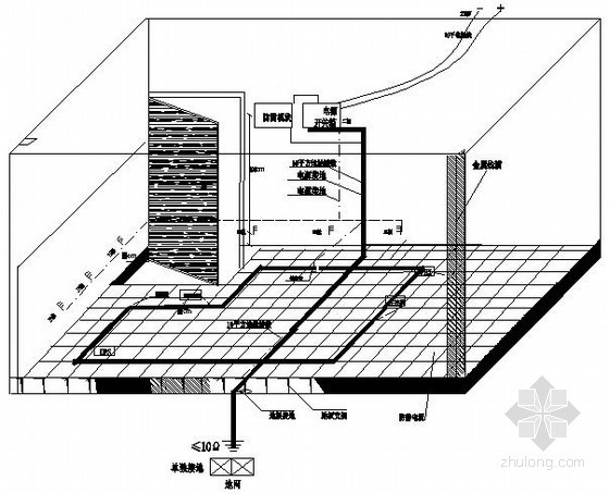 塑木地板安装示意图资料下载-弱电机房防雷立体接线示意图