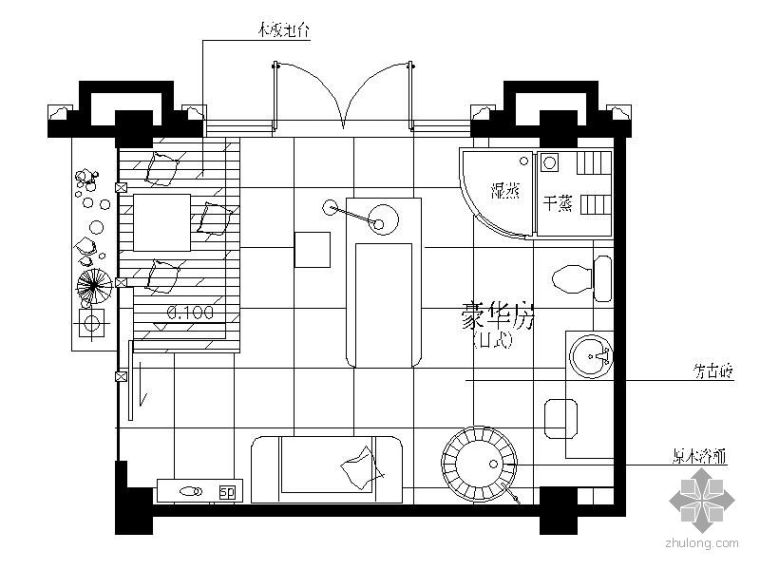 豪华套房CAD平面图资料下载-SPA空间豪华房平面图（日式）