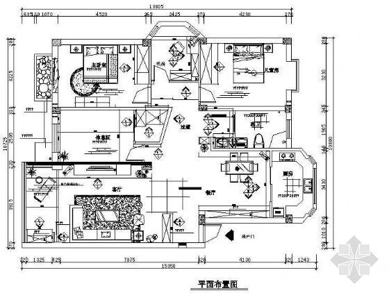家庭茶艺室效果图资料下载-三室二厅带电气加效果图