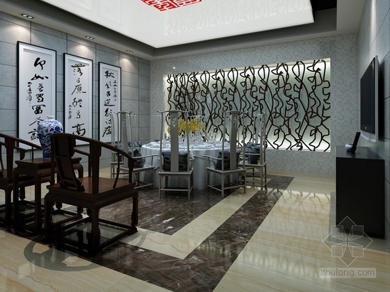 su模型中式包厢餐厅模型资料下载-现代中式餐厅包厢3d模型下载