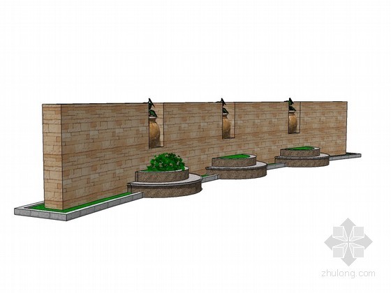 花池设计su资料下载-弧形花池景墙