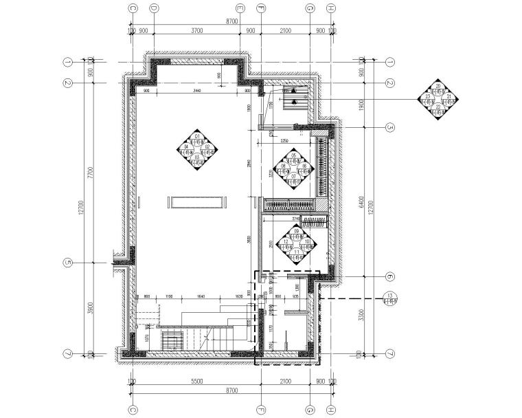 [CCD]嘉裕地产成都四居室别墅样板房室内装修施工图+设计方案+效果图（CAD、JPG、PDF）-8负一层间墙尺寸图